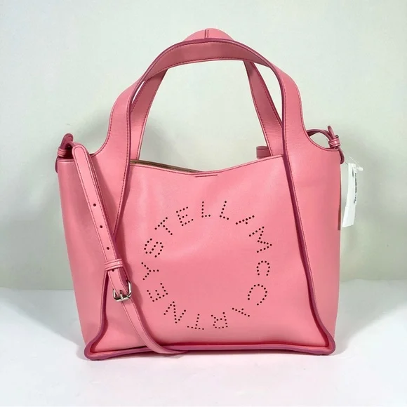 Stella McCartney Perforated Logo Faux Leather Medium Satchel Bag Pink NEW - Picture 5 of 17